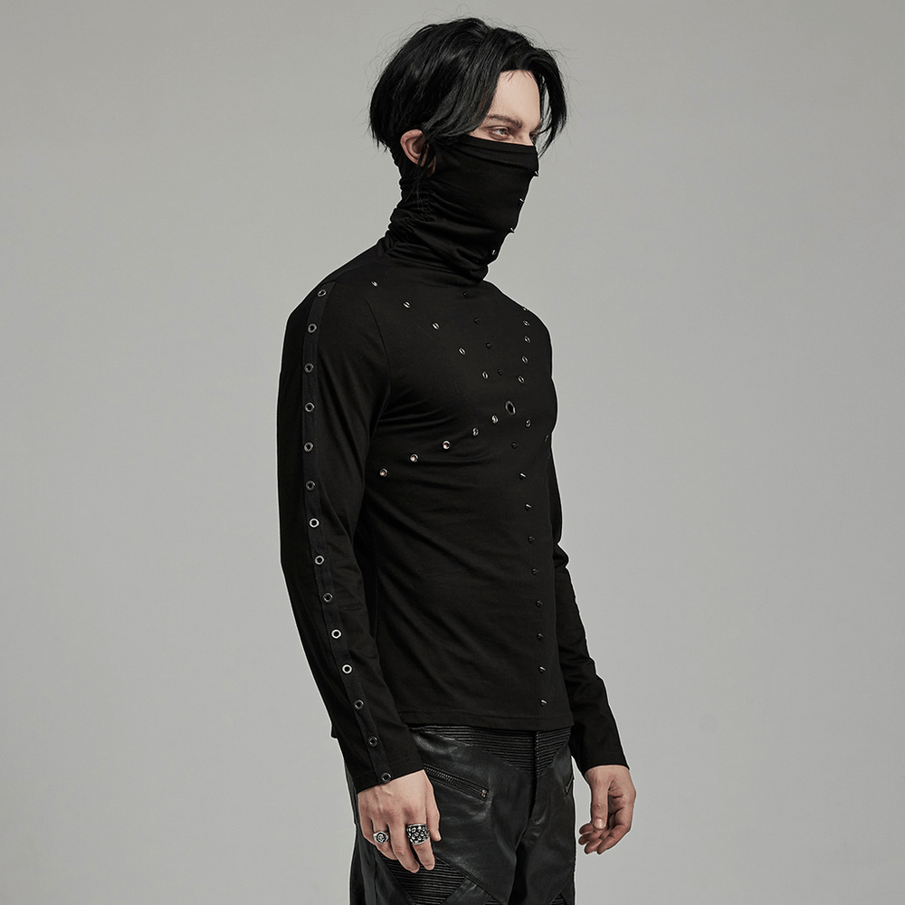 Punk Men's High Collar Top with Spiked Details