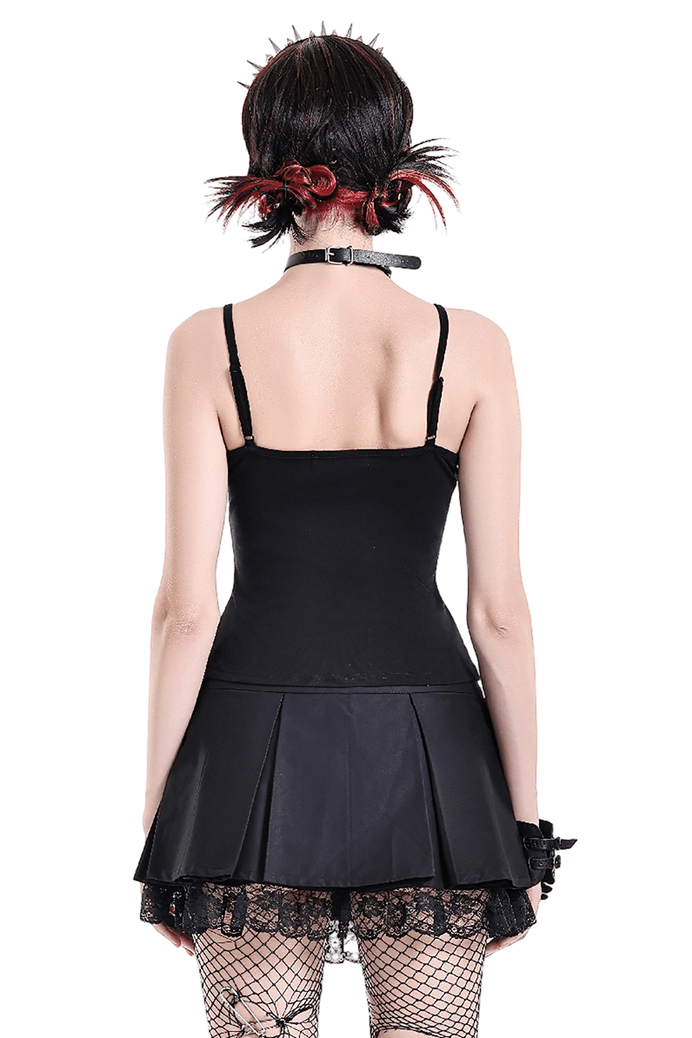 Caraco punk en résille avec laçage corset et détails métalliques