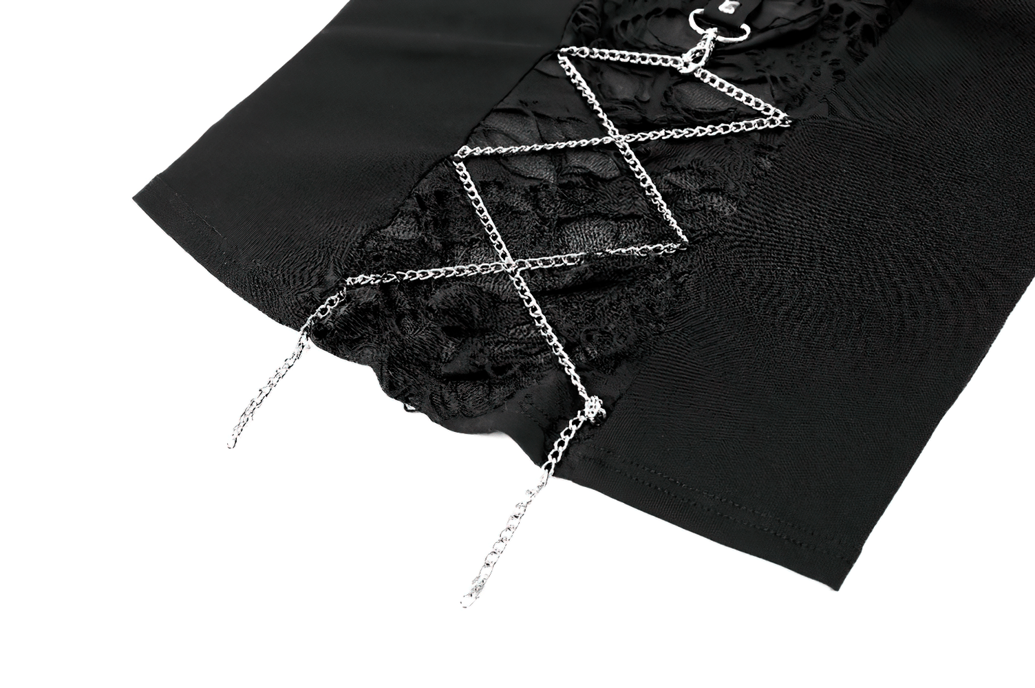 Caraco punk en résille avec laçage corset et détails métalliques