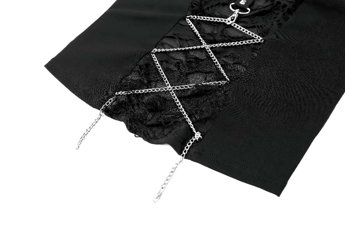 Caraco punk en résille avec laçage corset et détails métalliques