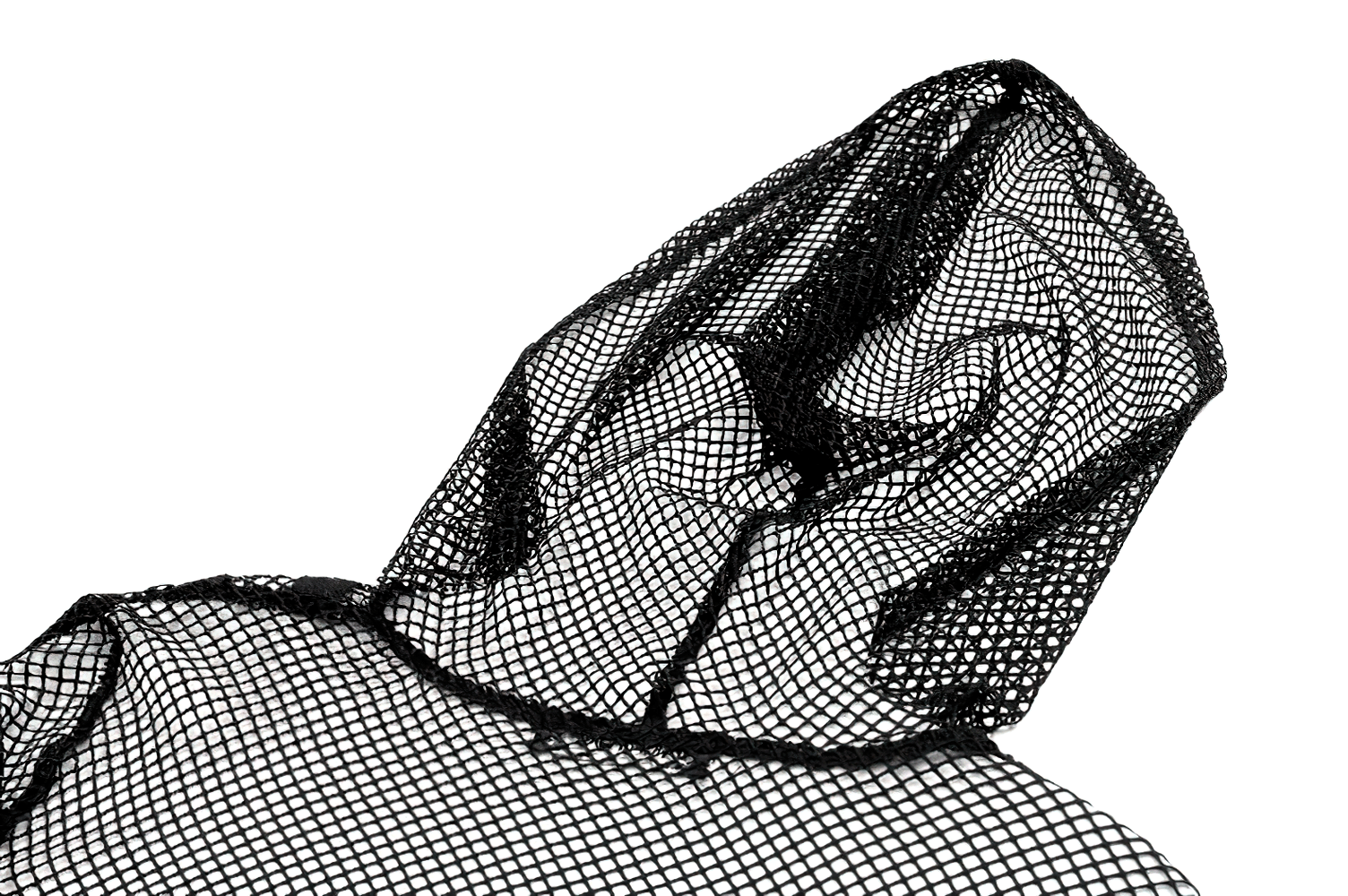 Punk Mesh Cropped Bolero with Long Sleeves and Metal Rings, black gothic fishnet hooded shrug with studded straps