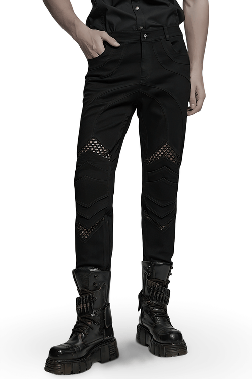 Punk-Mesh-Detail-Eng anliegende Hose mit 3D-Knie-Elementen