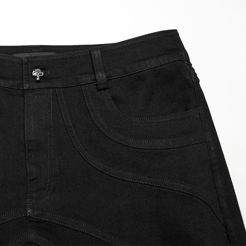 Close-up of punk mesh detail tight pants featuring unique stitching and pockets, perfect for bold street style.