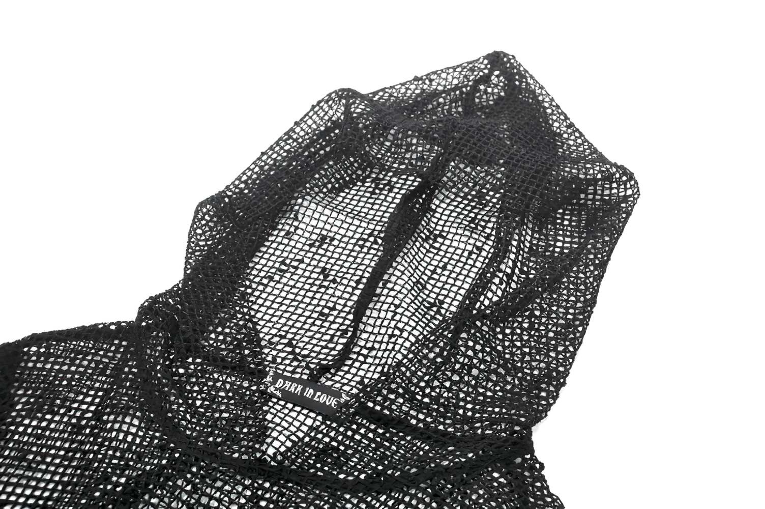 Punk Mesh Hood Top with Arm Warmers and Eyelet Straps showcasing a black fishnet hood.