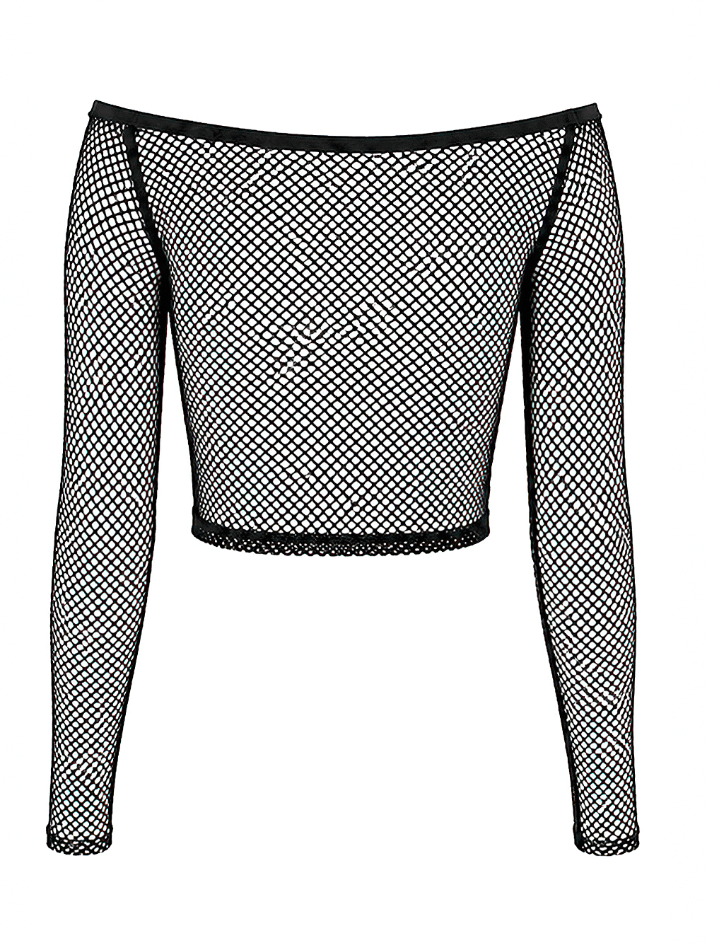 Punk Mesh Off Shoulder Top with Zipper and Stud Details, black sheer mesh long sleeve crop top