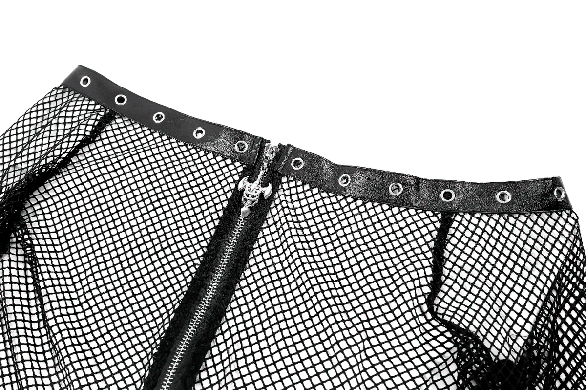 Punk Mesh Off Shoulder Top with Zipper and Stud Details black mesh top with metal eyelets