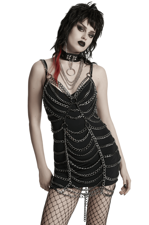 Robe Harnais de Corps en Chaîne Métal Punk avec Chaînes Réglables