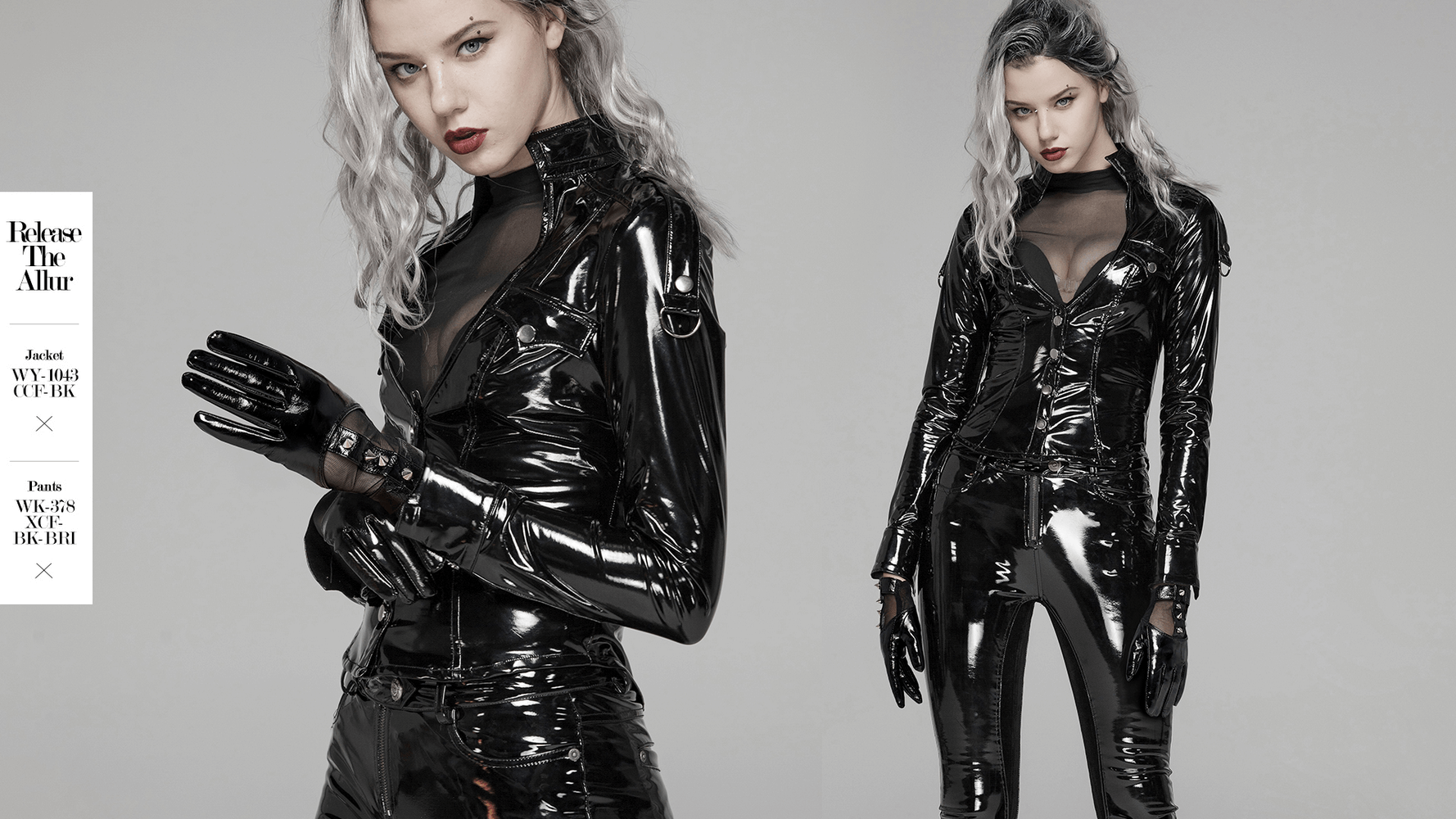 Punk Metal Rivet PU leather gloves with elastic mesh detail for a bold, edgy fashion statement.