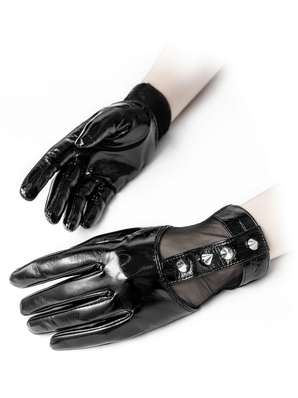 VENTA en EE. UU. de Guantes de Cuero PU con Remaches de Metal Punk y Malla Elástica
