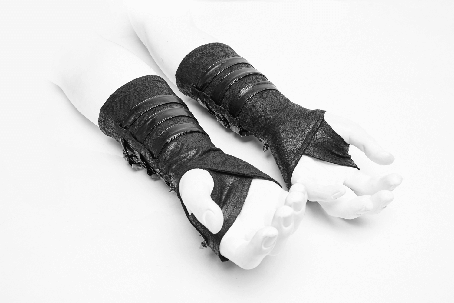 Punk fingerless gloves with leather loops and micro-crack texture, perfect for edgy style and rebellion.