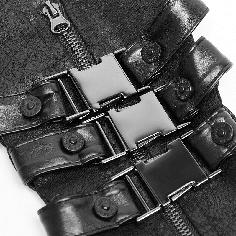 Close-up of Punk Micro-Crack Fingerless Gloves showing leather loop and buckle details for edgy style.