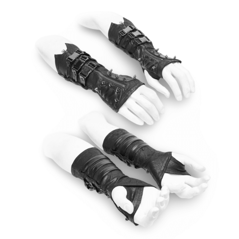 Punk micro-crack fingerless gloves with leather loops, perfect for edgy style and rebellion.