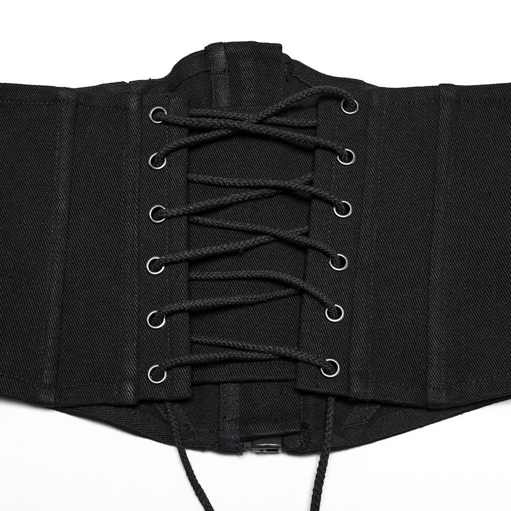 Punk minimalist black corset with mesh panels and oversized zipper detailing, designed for an edgy, alternative look.