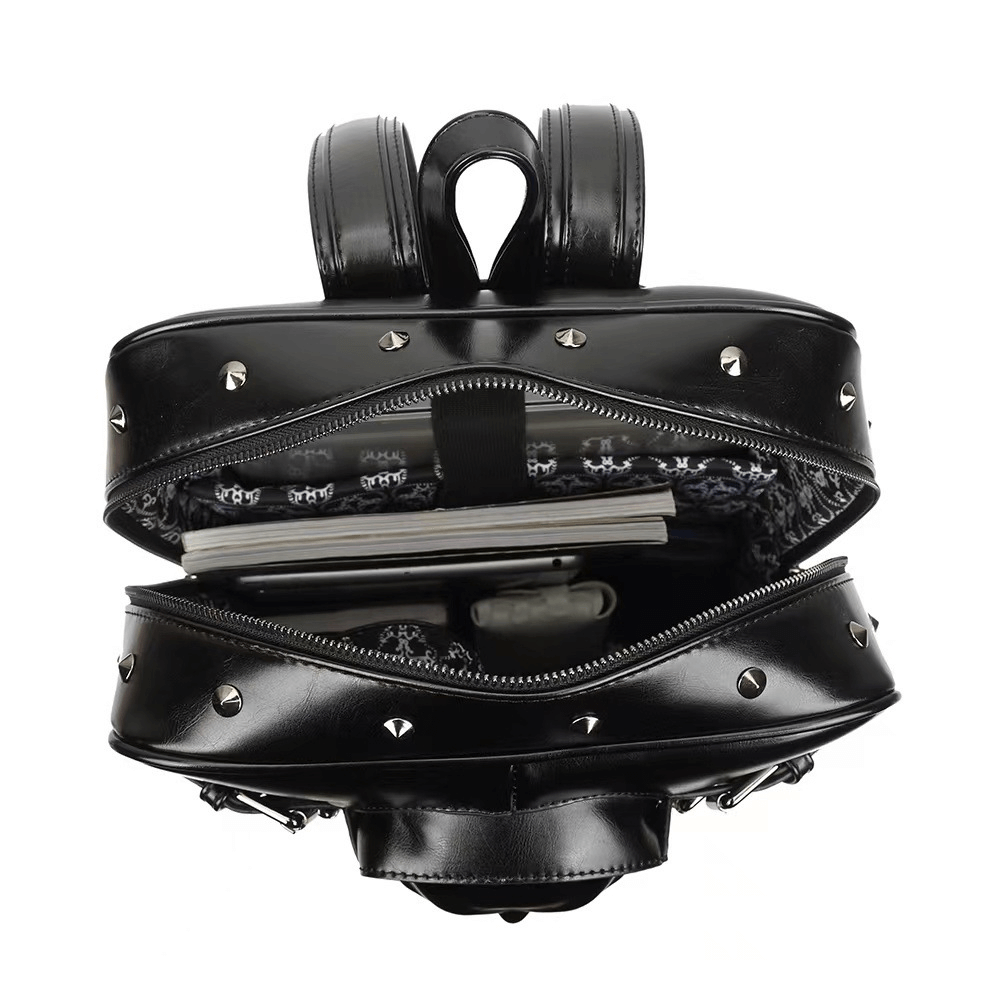 Punk Motorcycle Backpack With 3D Skull Head / Unisex Original Leather Backpack - HARD'N'HEAVY