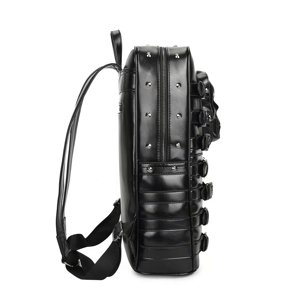 Punk Motorcycle Backpack With 3D Skull Head / Unisex Original Leather Backpack - HARD'N'HEAVY