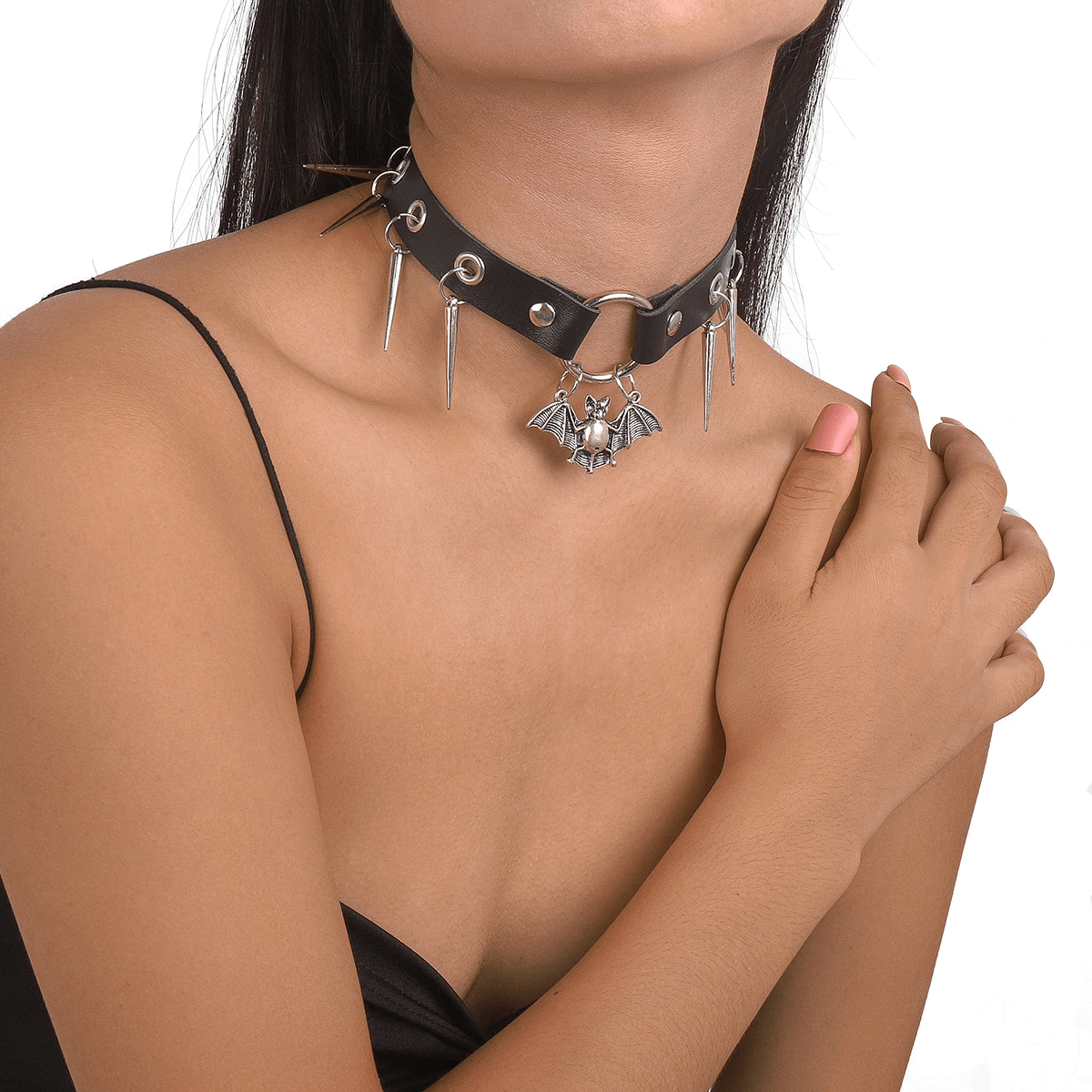 Quartz Crystal Choker Necklace For Women Girls Black Leather Spiked Choker  Rave