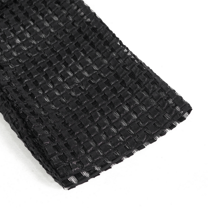 Close-up of a textured black woven fabric, perfect for stylish punk fashion and accessories.