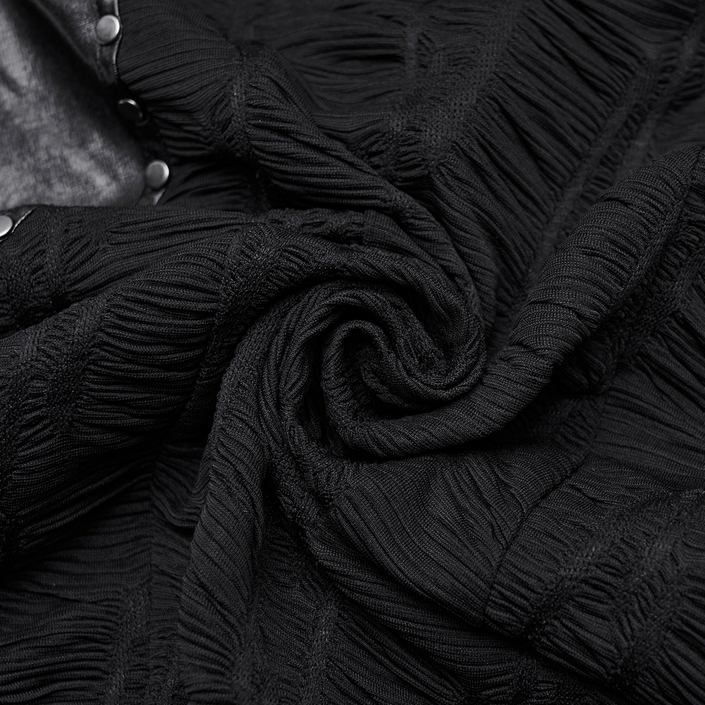 Punk Off-the-Shoulder Bodycon Dress with Metal Eyelets fabric close-up showing textured mesh and knit details.