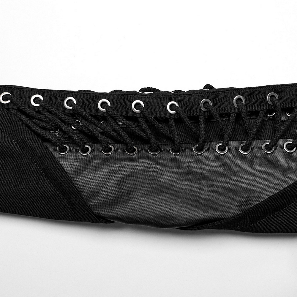 Close-up of the Punk One-Arm Harness featuring lace-up details and a sleek asymmetric design.