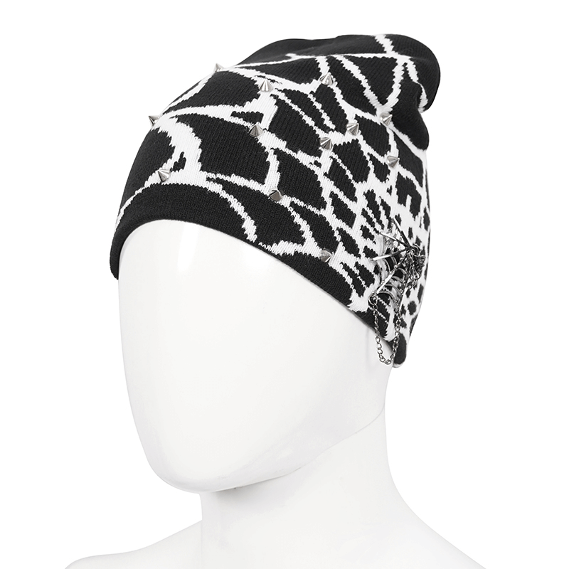 Punk Pattern Knit Hat with Spikes and Spider Web for Men - HARD'N'HEAVY