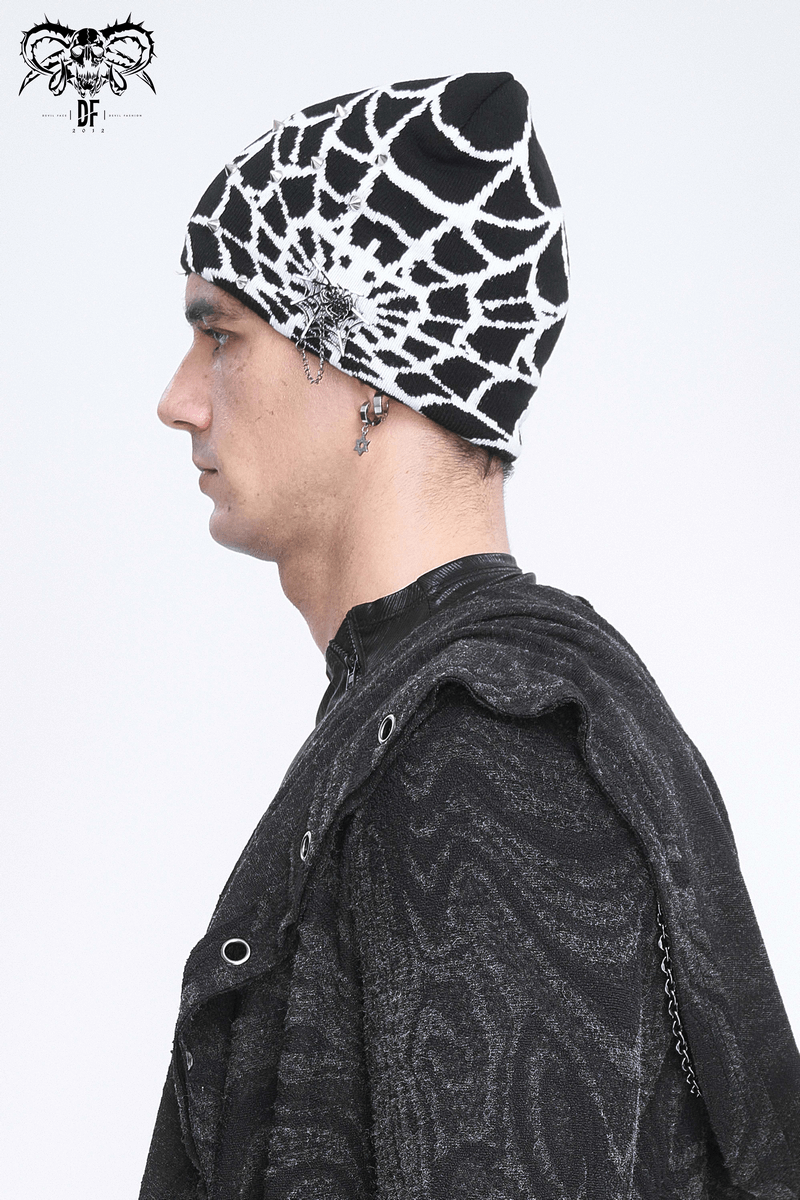 Punk Pattern Knit Hat with Spikes and Spider Web for Men - HARD'N'HEAVY