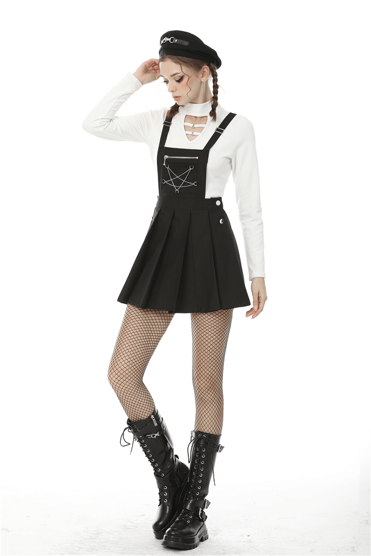 Punk Pentagram Suspender Dress with Stylish Stitching