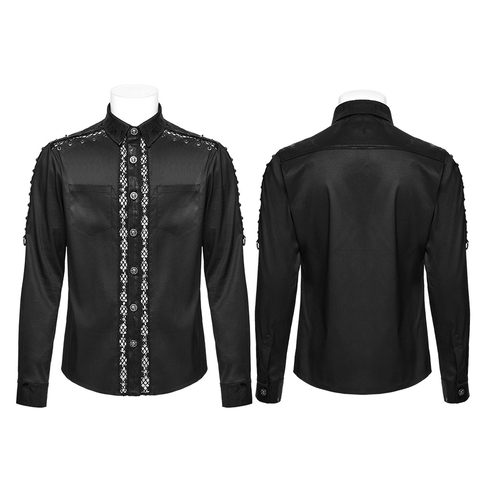 Stylish punk personalized men's shirt with eyelet details and iron rings, perfect for alternative fashion and edgy streetwear.