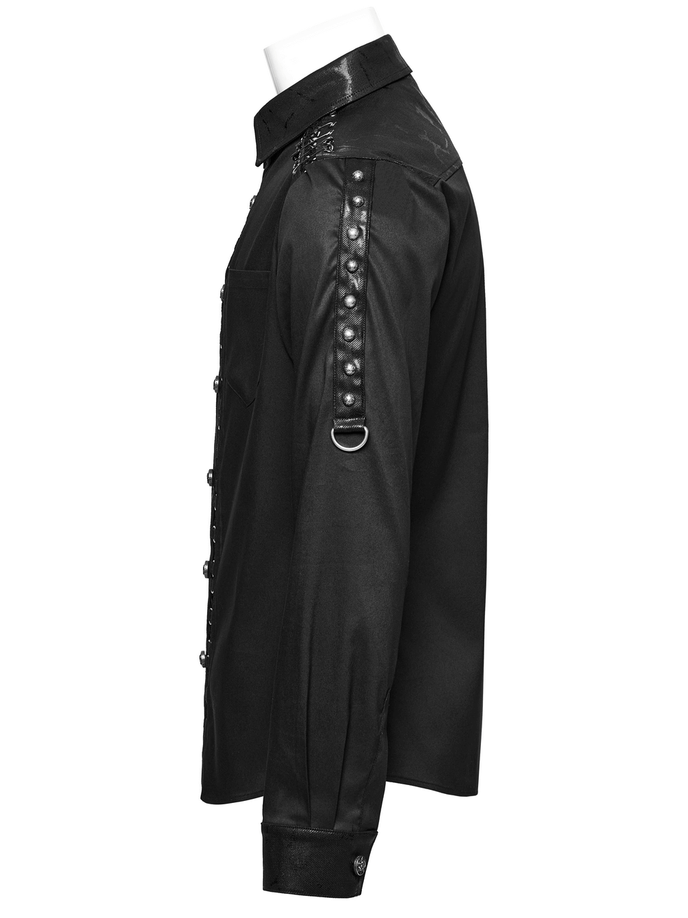 Punk personalized men's shirt featuring eyelet details and iron rings, perfect for gothic and alternative fashion.