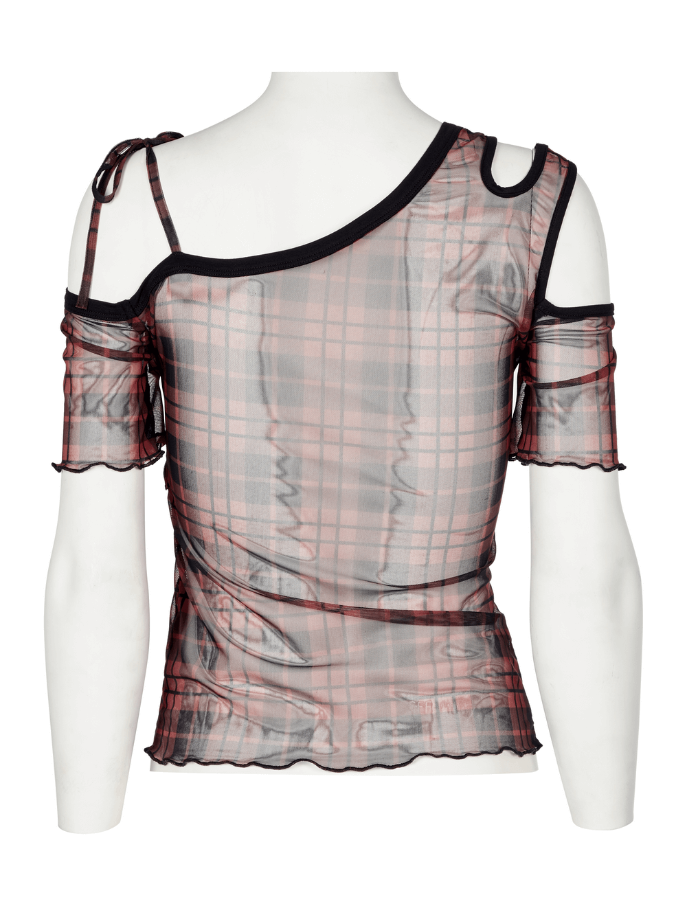 Punk Plaid Mesh Off-Shoulder Women's T-shirt - HARD'N'HEAVY