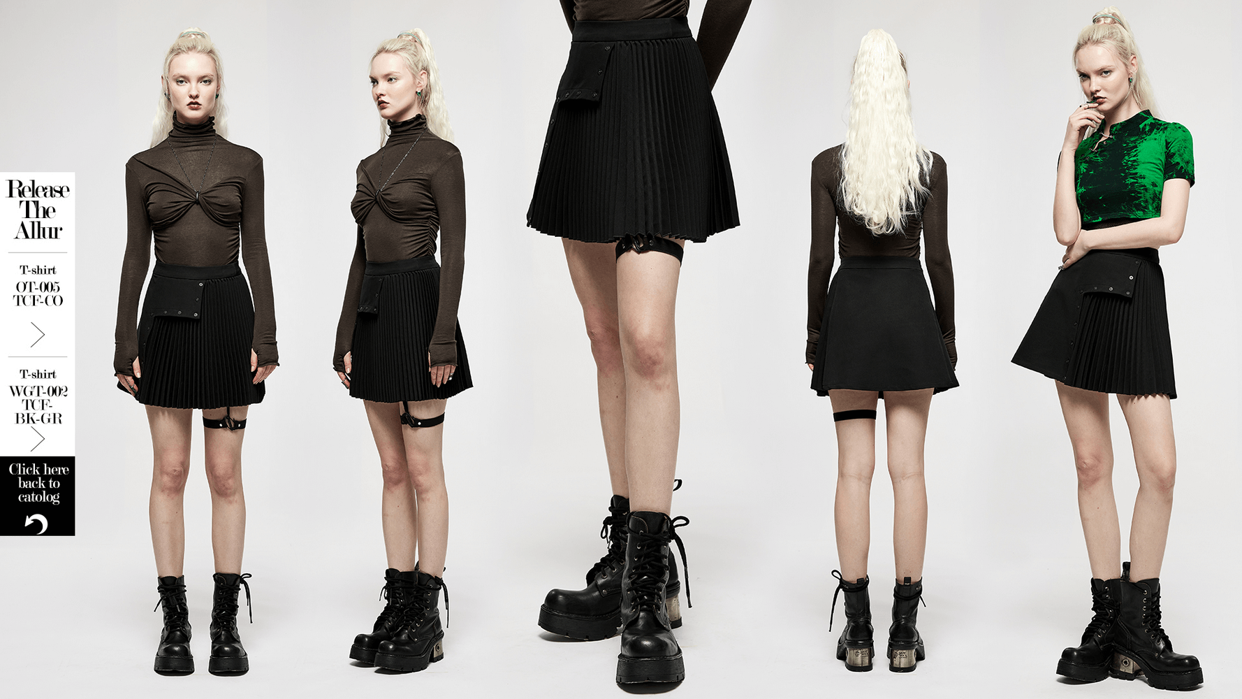 Punk Pleated Asymmetric Skirt with Engraved Nails