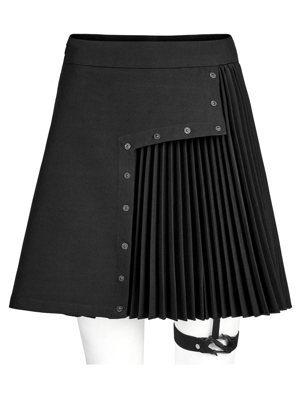 Punk Pleated Asymmetric Skirt with Engraved Nails