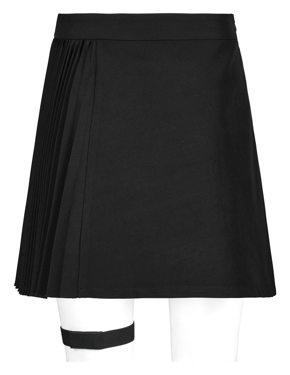 Dark punk pleated asymmetric skirt with geometric cut, showcasing engraved nail details and A-line slim fit style.