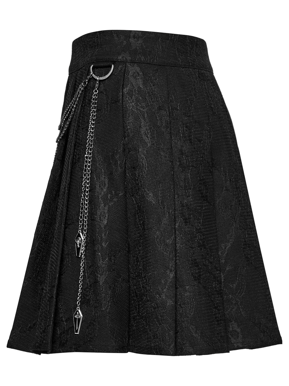 Punk pleated skirt with detachable chains and floral net design, perfect for edgy fashion enthusiasts.