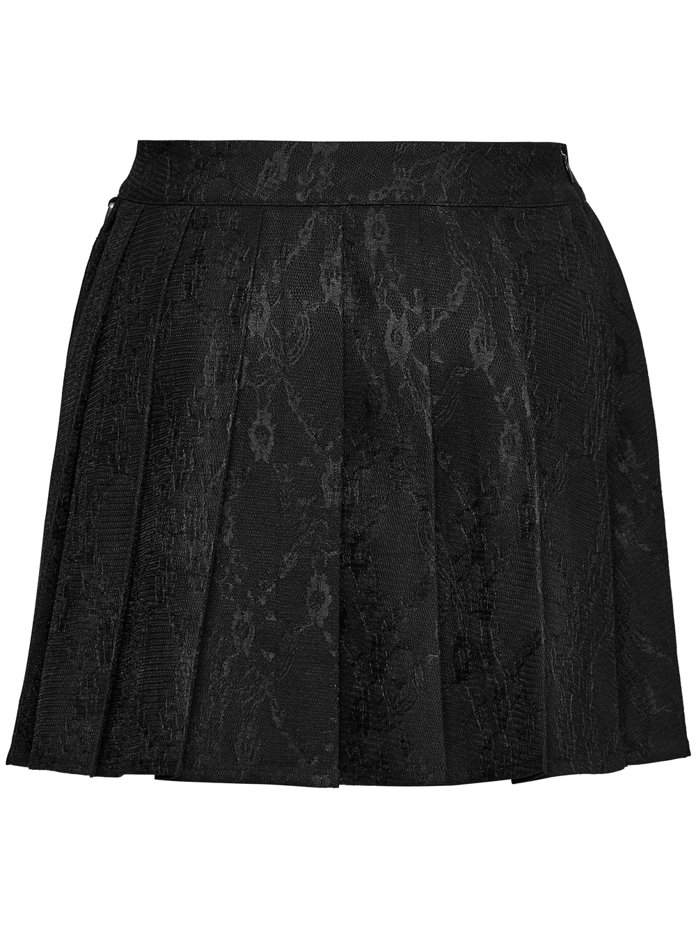 Punk pleated skirt with chains, featuring floral net design and textured fabric, perfect for edgy fashion.
