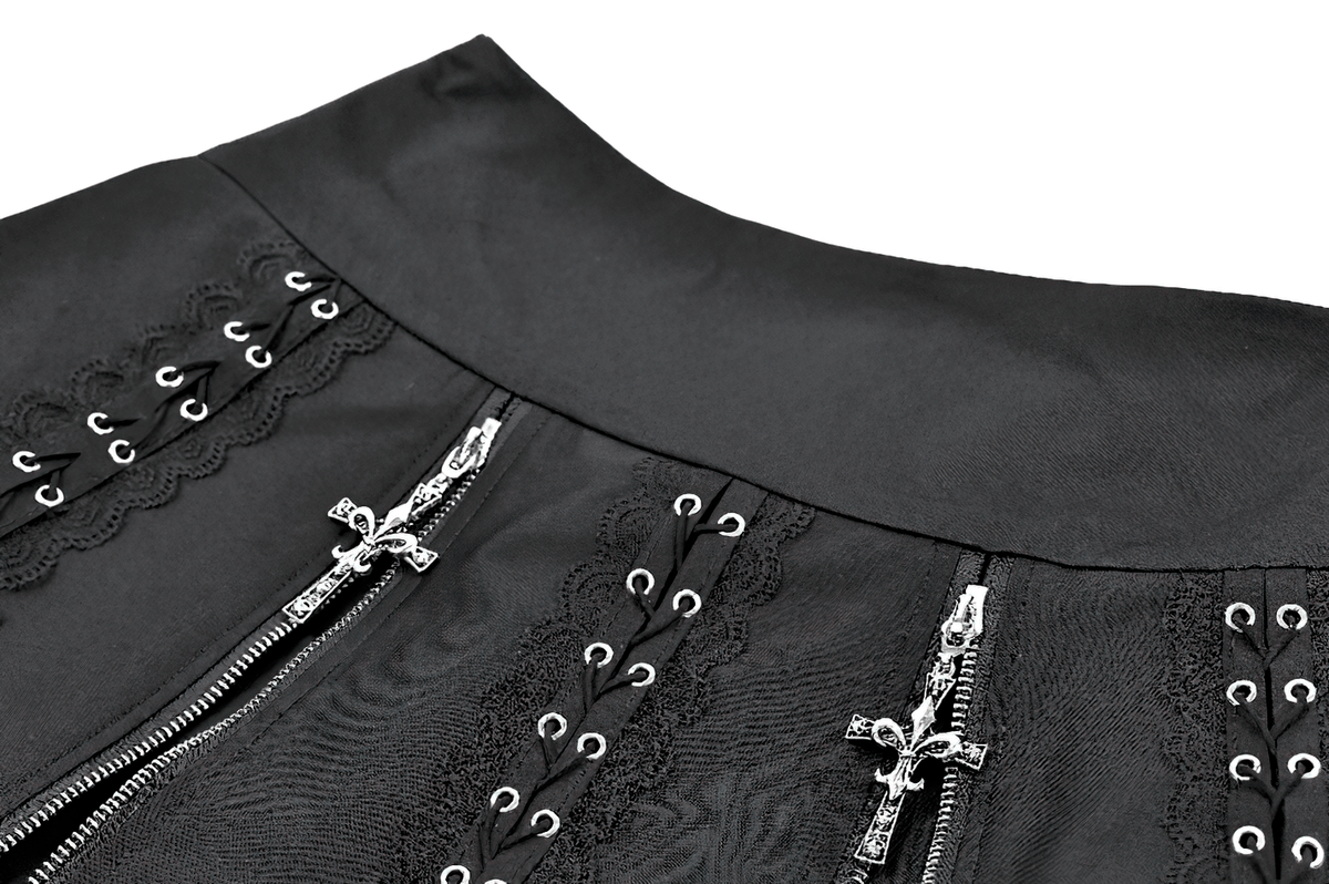 Punk-Faltenrock mit Spitzenbesatz und Korsettdetails