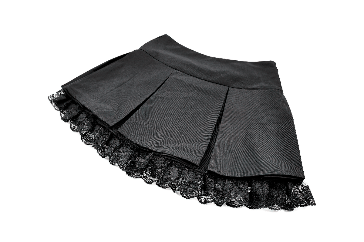 Punk-Faltenrock mit Spitzenbesatz und Korsettdetails
