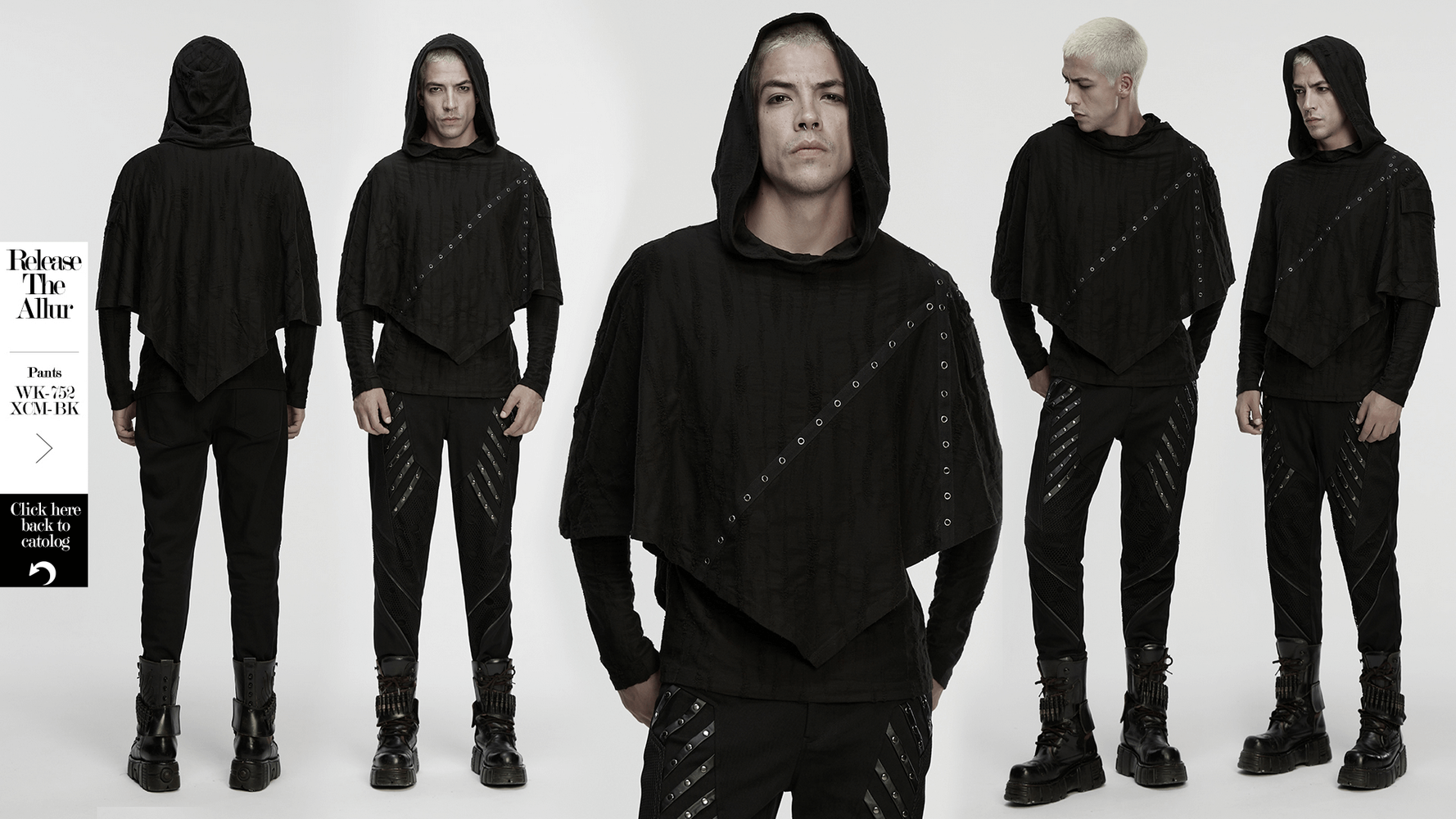 Punk Poncho Hoodie with Metal Eyelet and Pocket showcased in a sleek black design featuring edgy details.