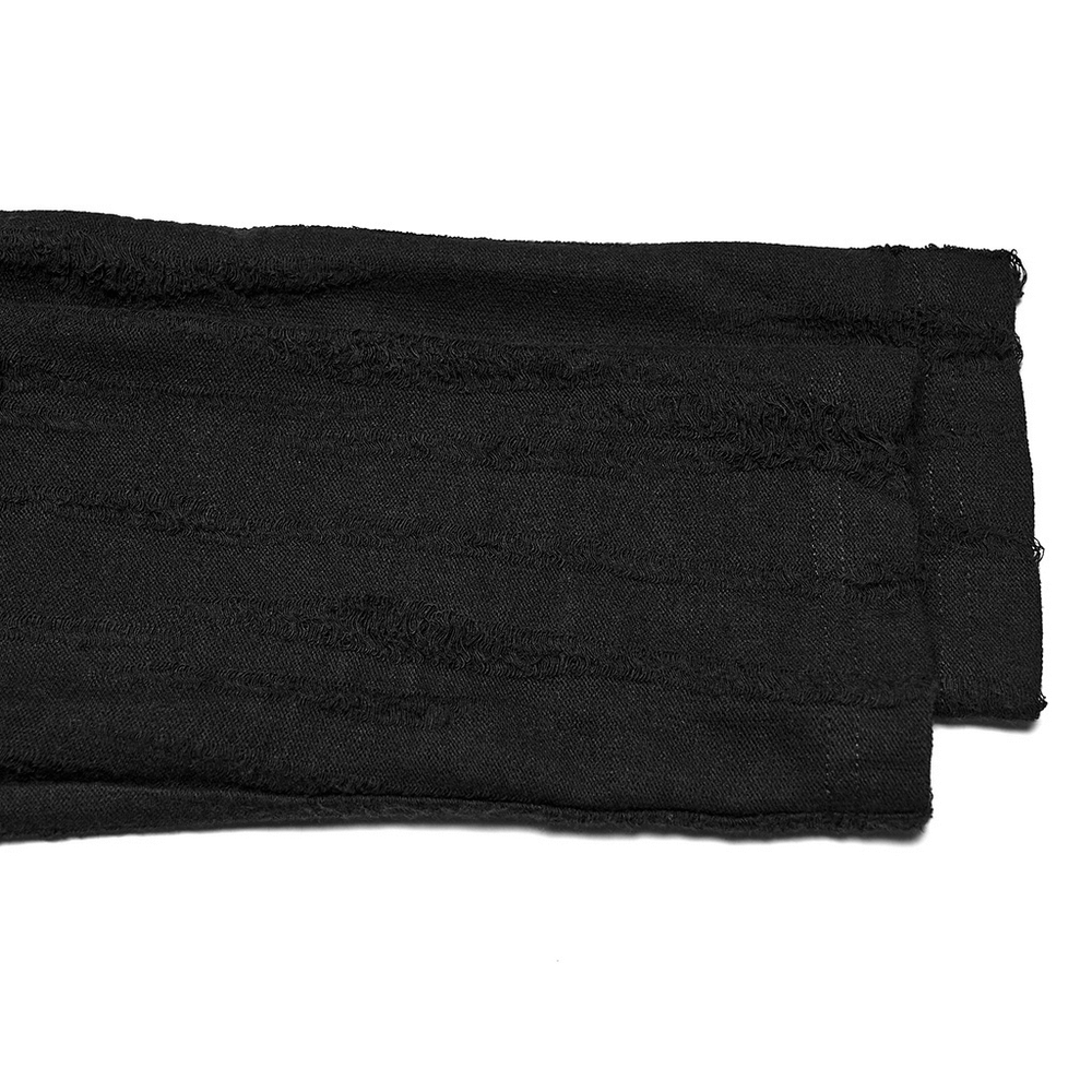 Punk Poncho Hoodie with Metal Eyelet and Pocket showcasing tattered black fabric for a rugged look.