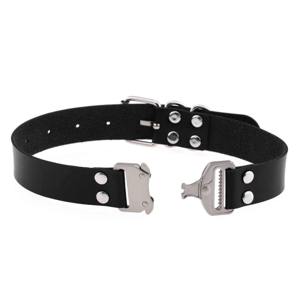 Punk PU leather choker with buckle - edgy necklace collar for women cosplay accessories.