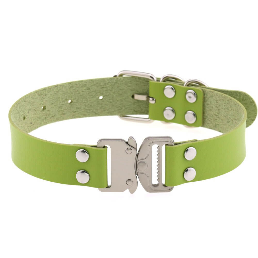 Green punk-style PU leather choker with buckle, perfect for cosplay and edgy fashion looks.