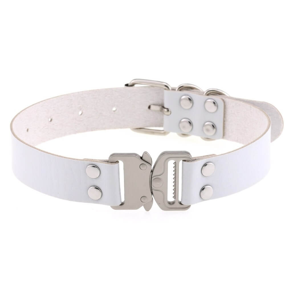 Punk PU leather choker necklace collar for women with buckle and studs, perfect for cosplay and edgy fashion.