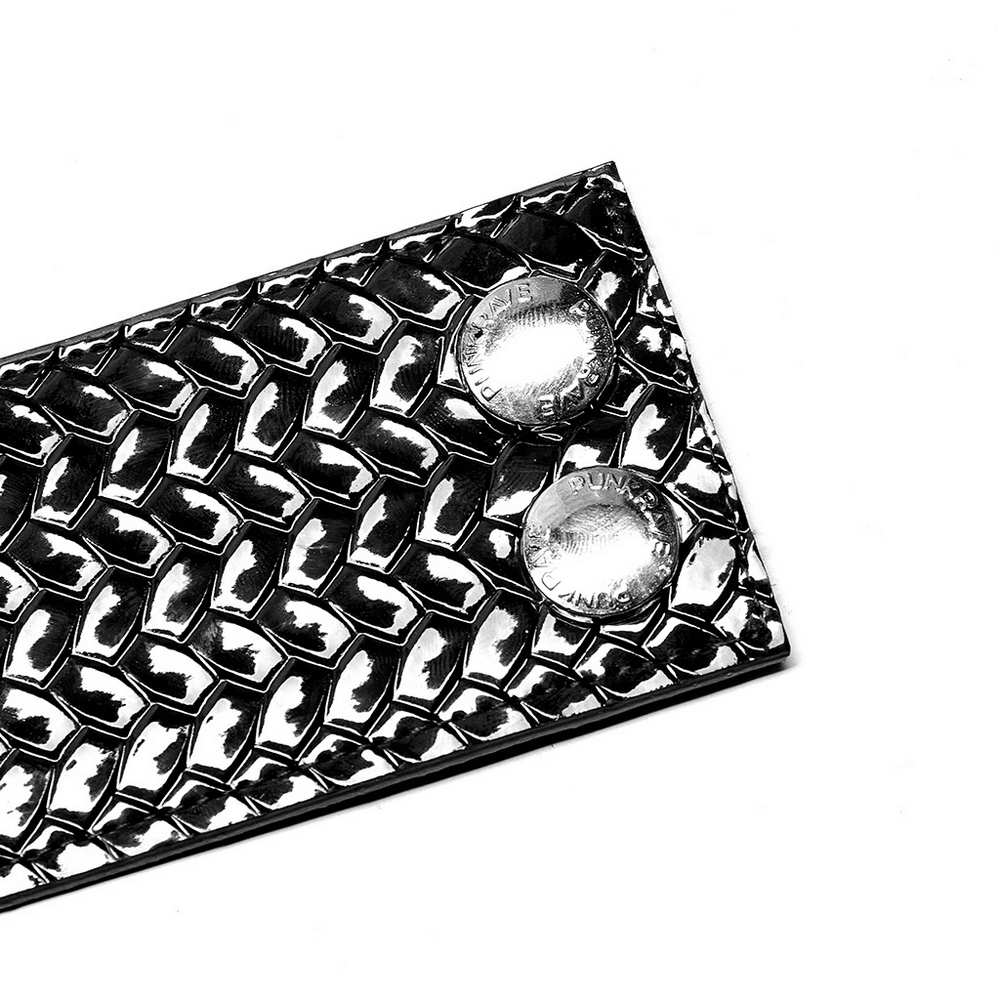 Close-up of punk python grain texture with rivet details, showcasing edgy choker design.