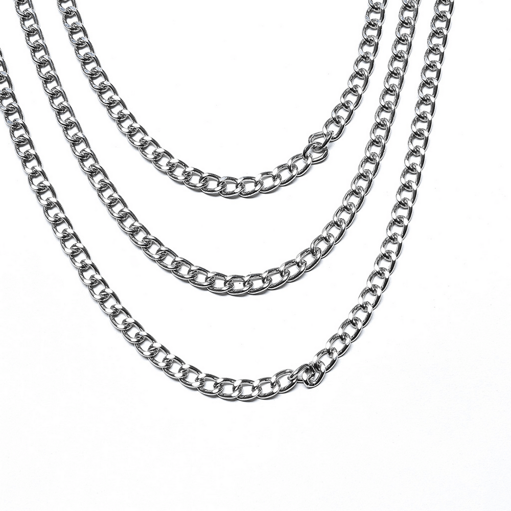 Stylish layered silver chains for punk fashion, perfect for a rebellious choker or edgy statement piece.