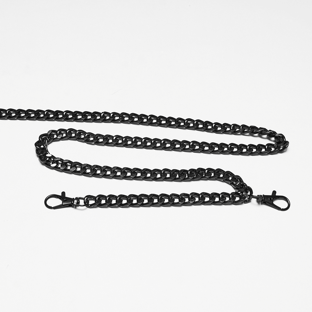 Punk Rabbit Plush Chain Waist Accessory Charm black metal curb chain strap with lobster clasps, edgy punk style