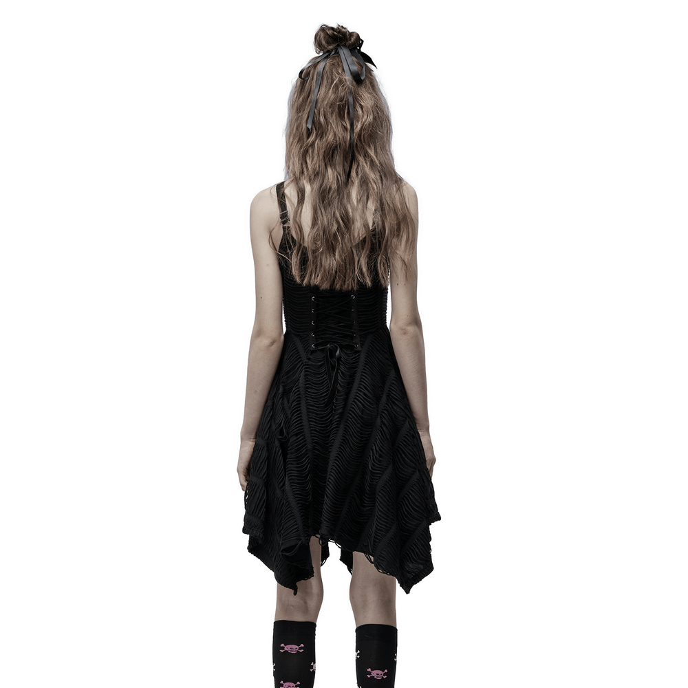 Punk Rave Asymmetric Slip Black Dress with Buckle - HARD'N'HEAVY