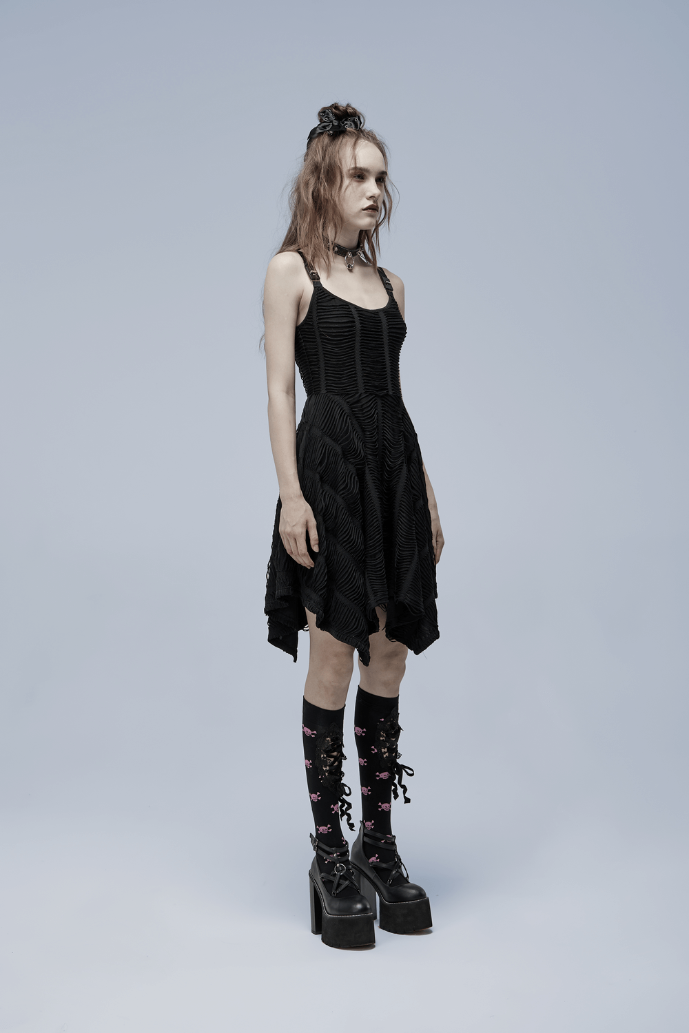 Punk Rave Asymmetric Slip Black Dress with Buckle - HARD'N'HEAVY