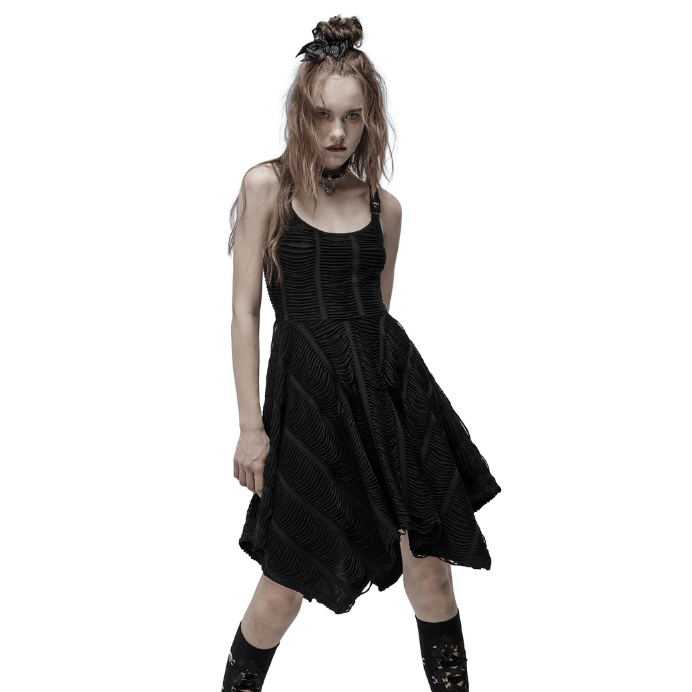 Punk Rave Asymmetric Slip Black Dress with Buckle - HARD'N'HEAVY