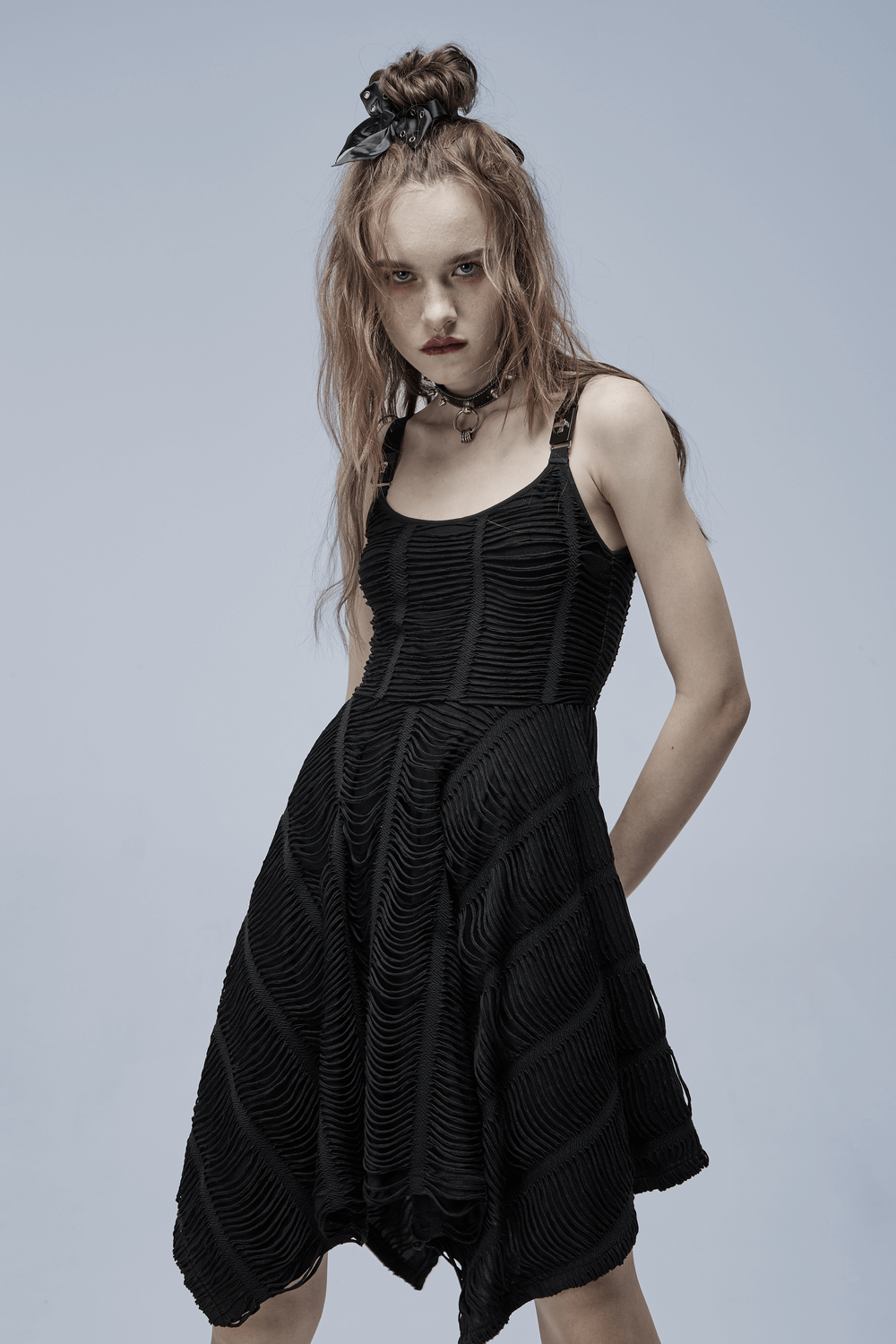 Punk Rave Asymmetric Slip Black Dress with Buckle - HARD'N'HEAVY