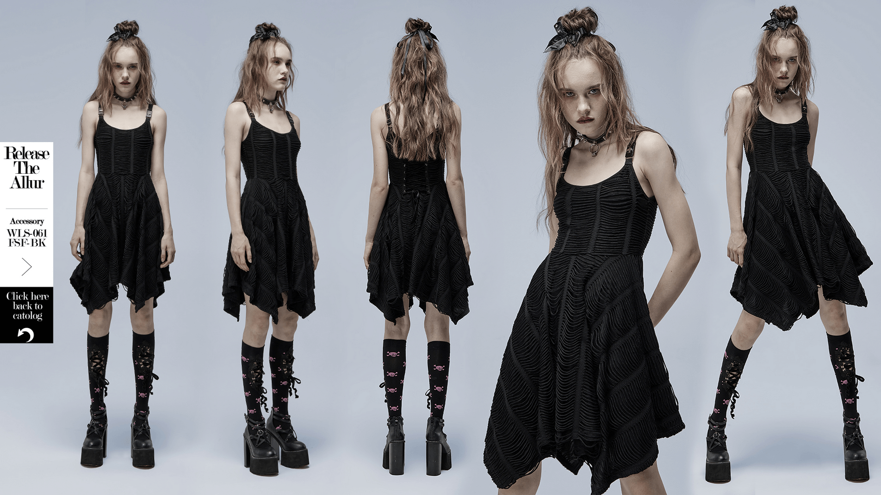 Punk Rave Asymmetric Slip Black Dress with Buckle - HARD'N'HEAVY