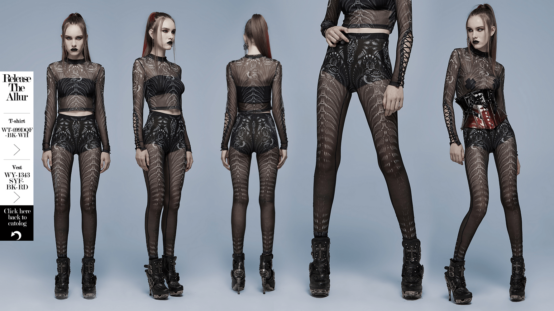 Gothic skeleton leggings featuring a striking black and white mesh design, perfect for edgy fashion lovers.